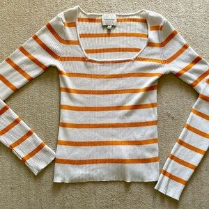 Pink Rose Women's Sweater - Cream and Orange Stripes